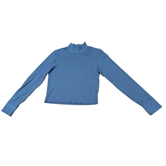 American Eagle AE Blue XL Long-Sleeve Cropped Hey Baby Mock Neck Tee Relaxed - Picture 2 of 7